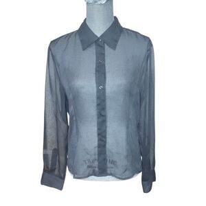 EXPRESS Gray Long Sleeve Fitted Polyester Chiffon Button-Up Shirt Blouse 11 /12